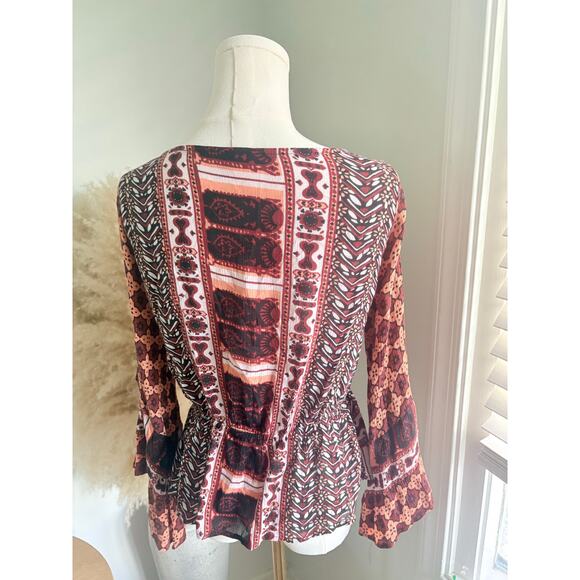 Free People Rosalie Bell Sleeve Faux Wrap Blouse Small Boho Hippie Festival - Picture 7 of 8